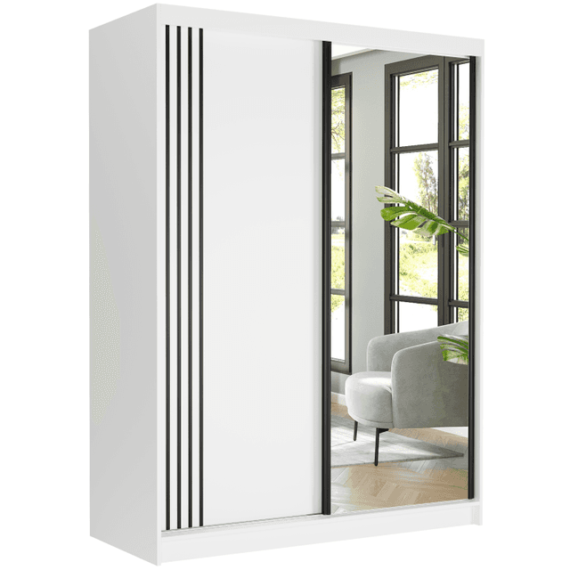 Moderní posuvná skříň se zrcadlem 150 x 200 x 60 cm bílá se zrcadlem - Rivano V