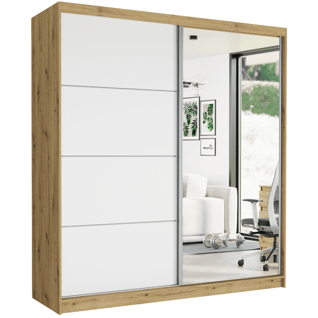 Posuvná skříň Tivaro VII 203 cm artisan se zrcadlem 2-dveřová bílá stříbrná mřížka