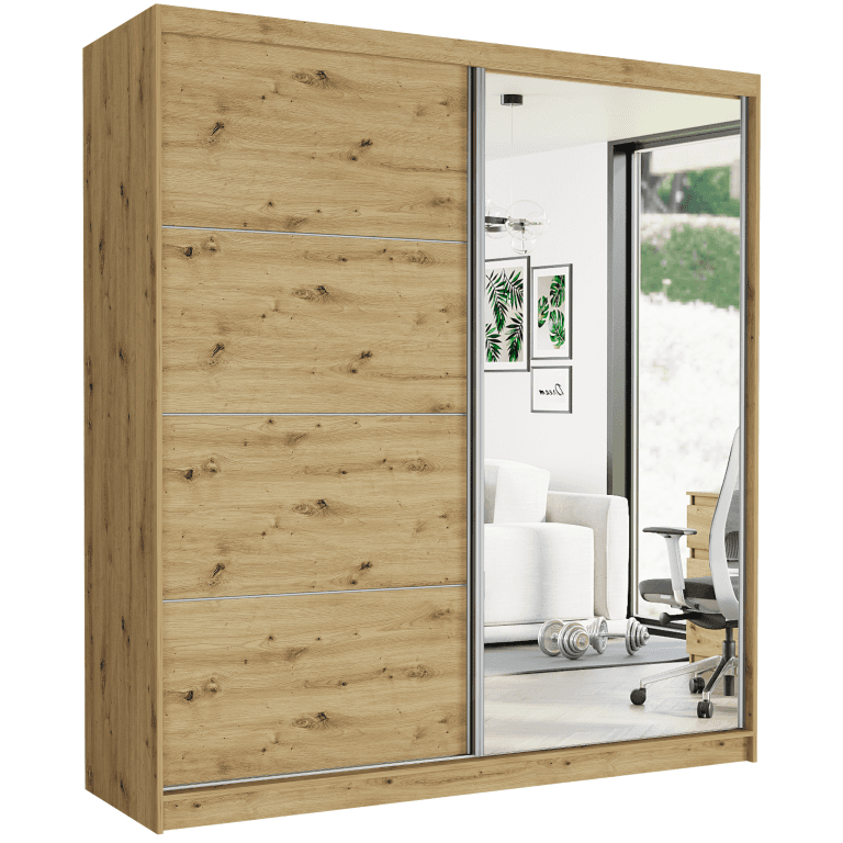 Posuvná skříň Tivaro VIII 203 cm artisan se zrcadlem 2-dveřová artisan stříbrné lišty