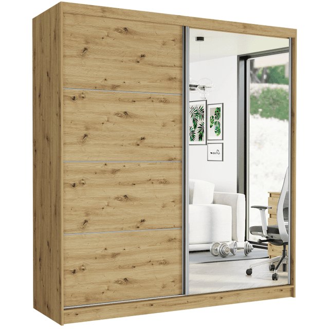 Posuvná skříň Tivaro VIII 203 cm artisan se zrcadlem 2-dveřová artisan stříbrné lišty