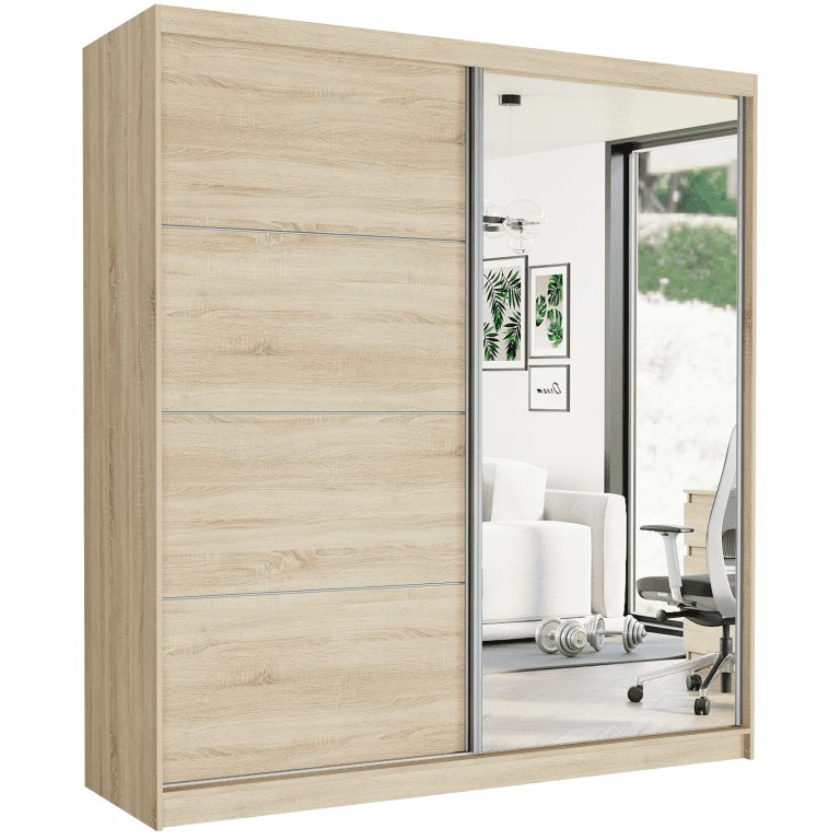 Posuvná skříň Tivaro VIII 203 cm sonoma se zrcadlem 2-dveřová sonoma stříbrné mřížky