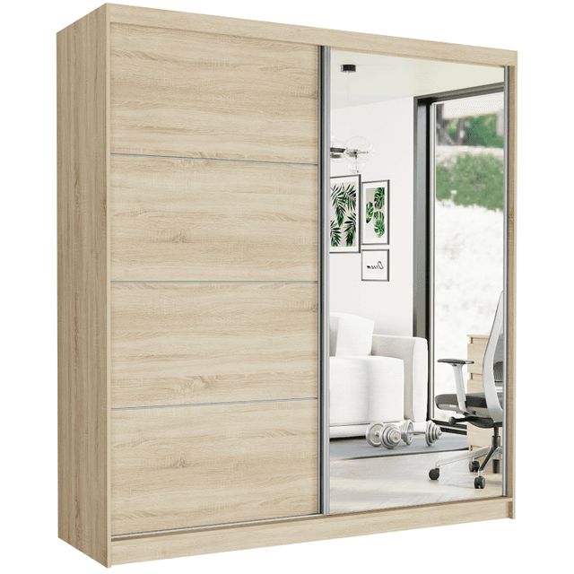 Posuvná skříň Tivaro VIII 203 cm sonoma se zrcadlem 2-dveřová sonoma stříbrné mřížky