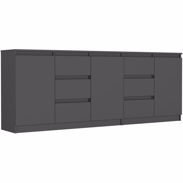 Sada komod antracit, 200x76x33 cm celkem (120+80 cm), 6 zásuvek, 3 dveře, Framire R-200-S6 – video produktu