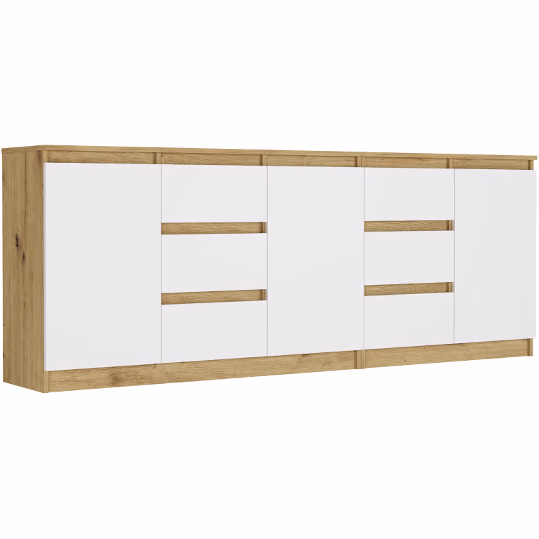 Sada komod artisan mix bílá, 200x76x33 cm celkem (120+80 cm), 6 zásuvek, 3 dveře, Framire R-200-S6 – video produktu