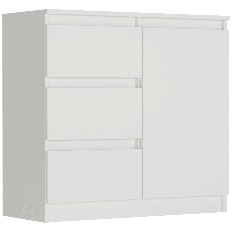 Komoda bílá 80x76x33 cm, 3 zásuvky a 1 dvířka, Framire R-80-S3 – video produktu
