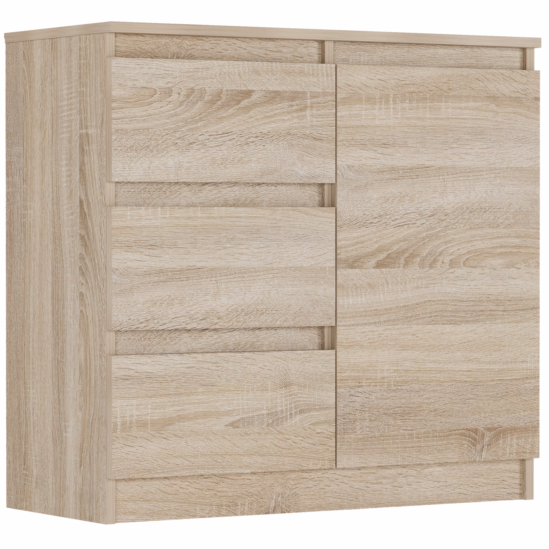 Komoda sonoma 80x76x33 cm, 3 zásuvky a 1 dvířka, Framire R-80-S3 – video produktu