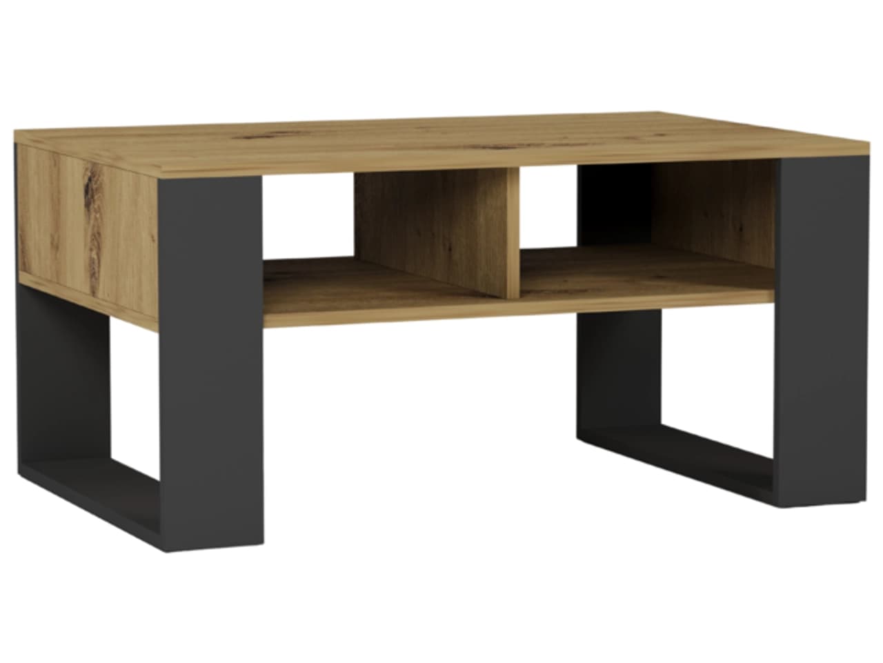 Vysoký obdélníkový konferenční stolek s policí dub artisan mix antracit 58 x 90 x 55 cm - moderní A6 – video produktu